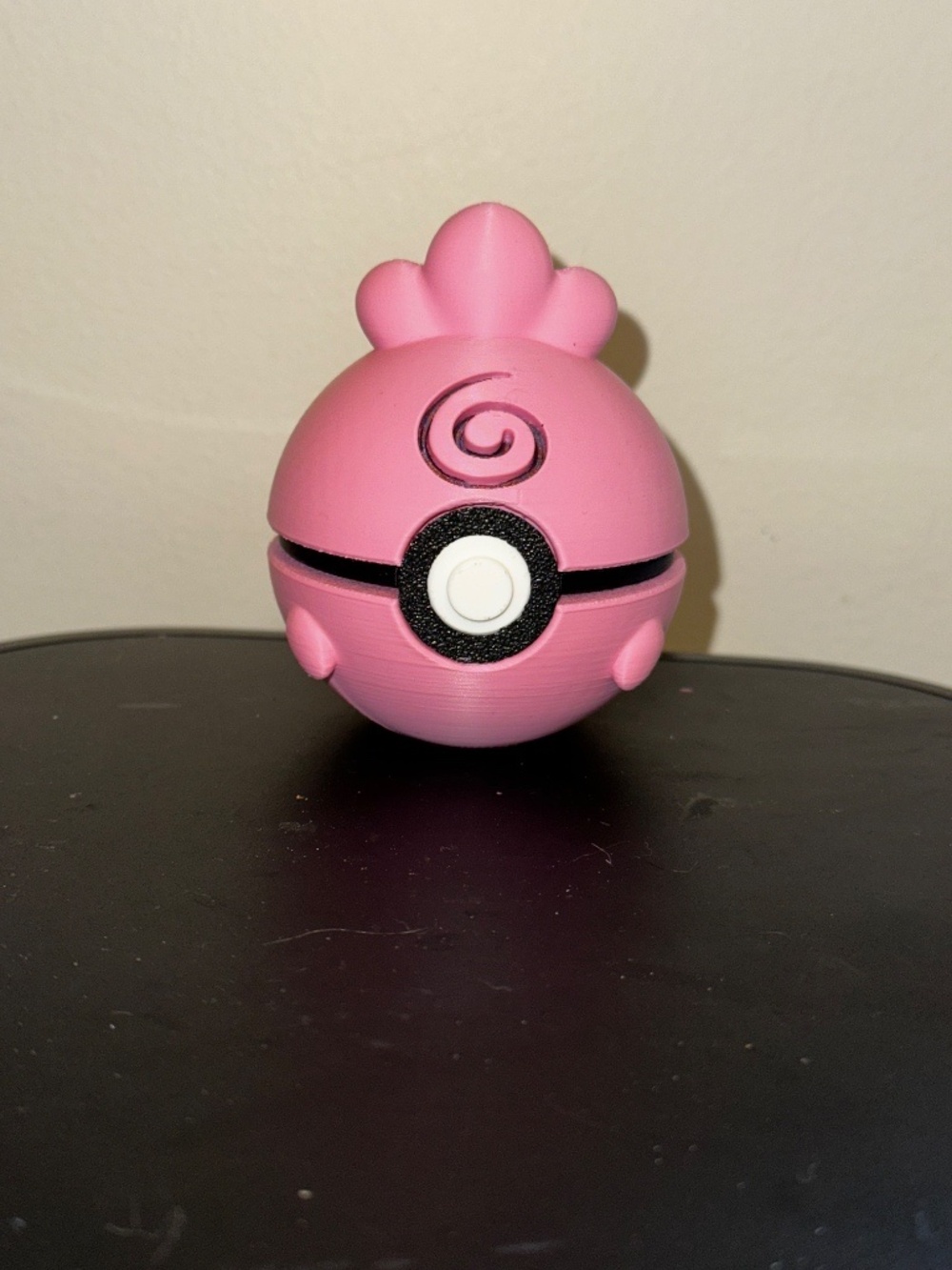 Pink Swirl Crimp Ball Display – 3D Printed Puff Tuft Creature Sphere